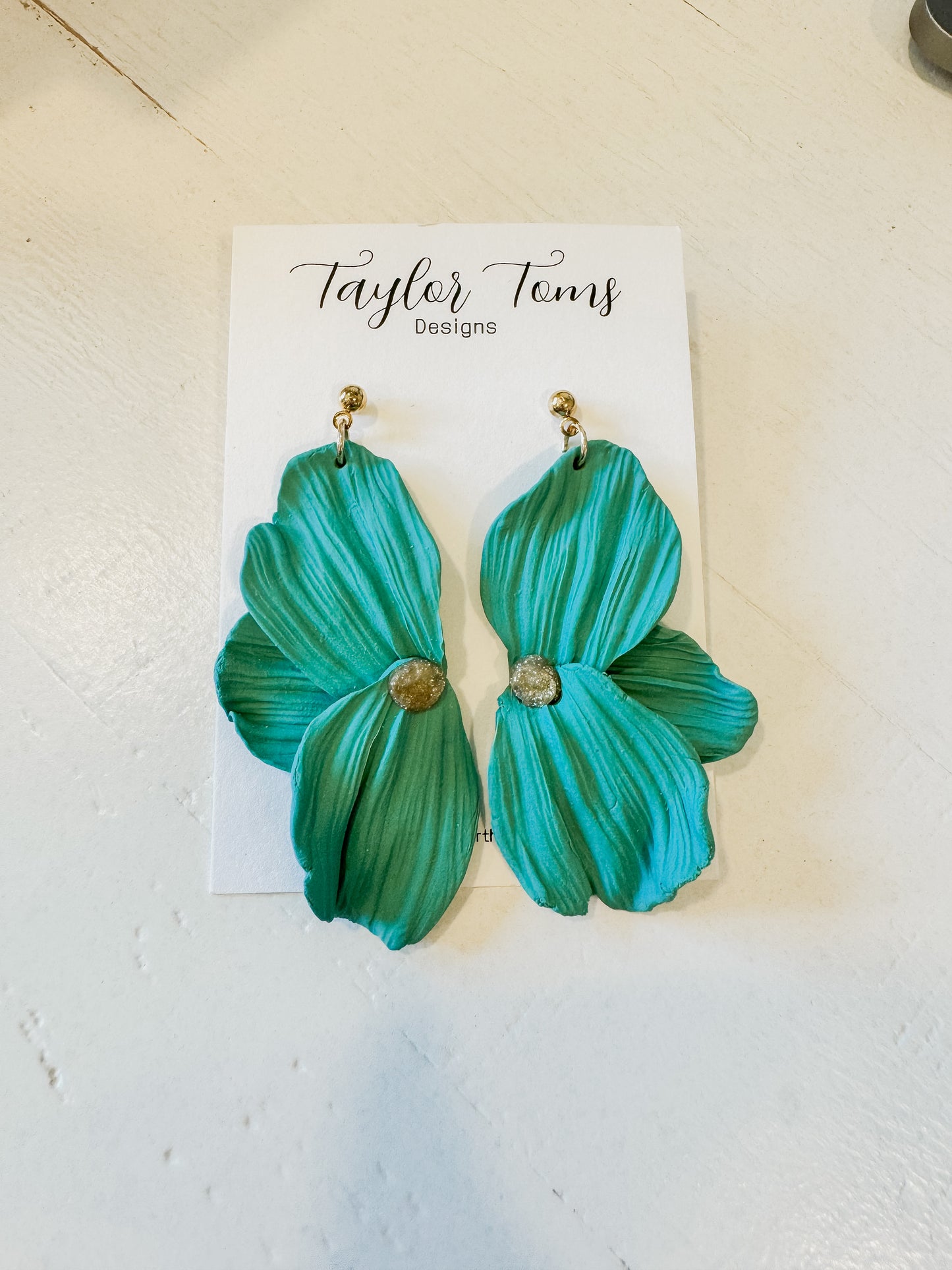 Large Teal Flower Dangles